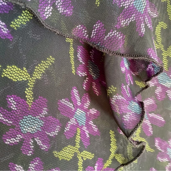 NWOT LuLaRoe ‘Monroe’ Sheer Kimono w/ Fringe, Black w/ Purple Flowers Size L - Picture 7 of 12